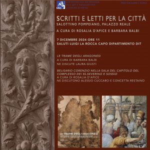 7 dicembre 2024 ore 11 e ore 17.30, Salette Pompeiane-Palazzo Reale di Napoli: SCRITTI E LETTI PER LA CITTA’, secondo appuntamento